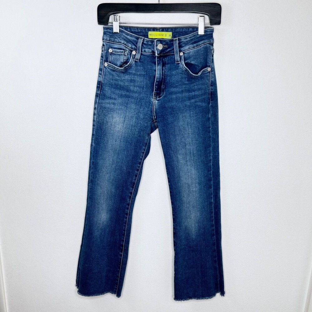 WILLIAM B Womens Crop Jeans Size 26 Medium Wash Raw Hem Mid-Rise Stretch Bootcut